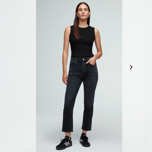 AGOLDE | RILEY HIGH RISE STRAIGHT CROP JEANS IN PANORAMIC BLACK SIZE 25 - Picture 1 of 9